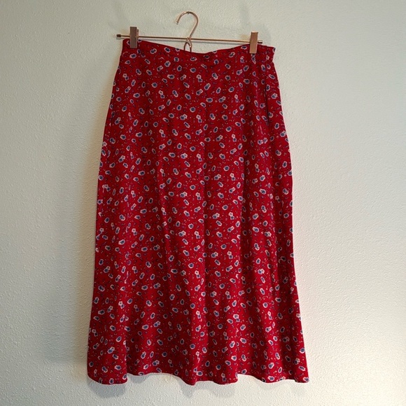 Vintage Dresses & Skirts - Red Vintage Floral Print A-Line Skirt Size Medium P